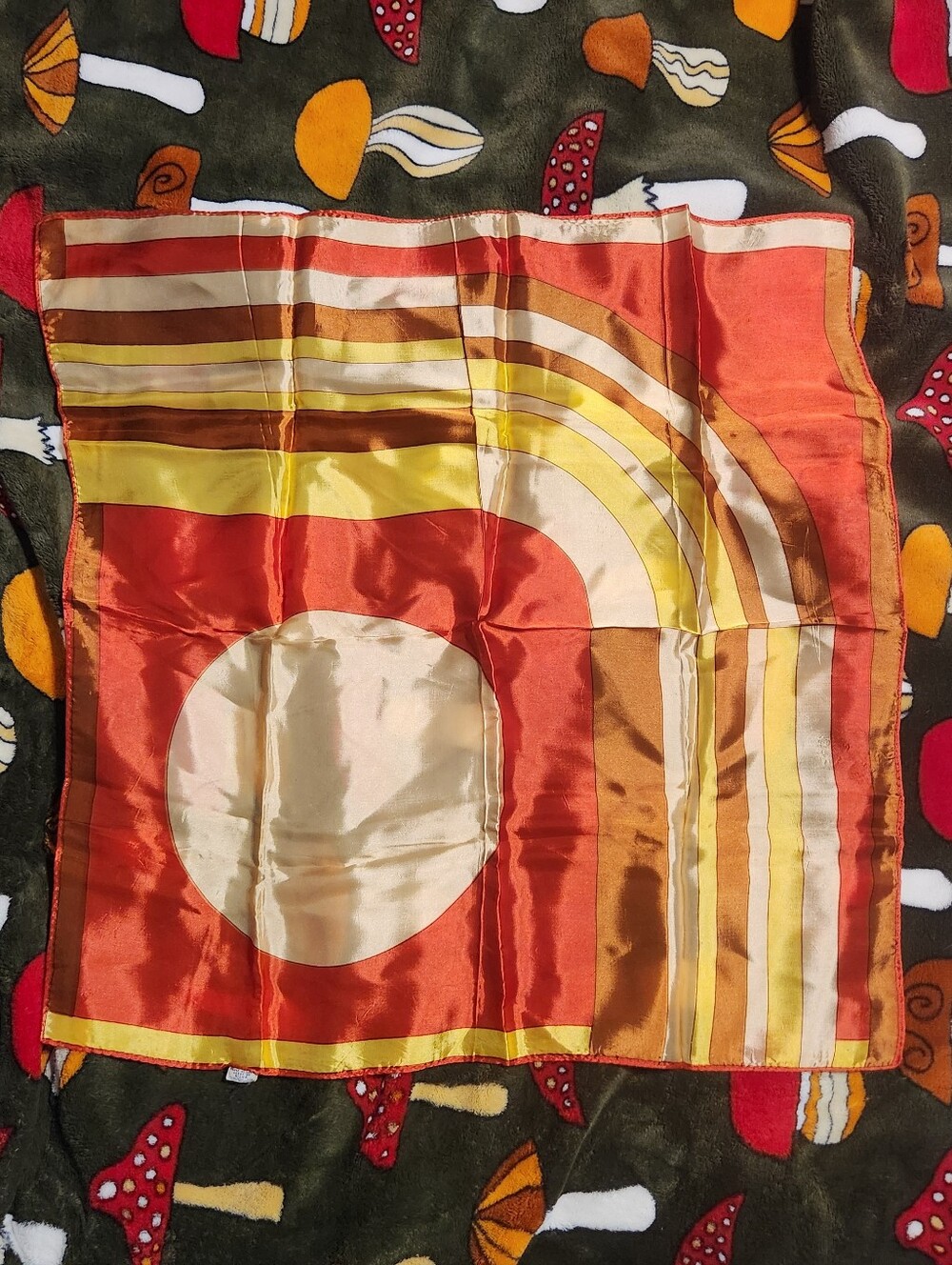 Retro Geometric Silk Scarf in Warm Sunset Tones